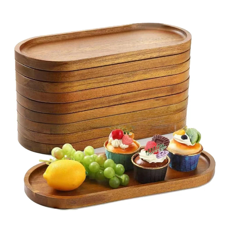 Japanese-style Wooden Round Dessert Plate