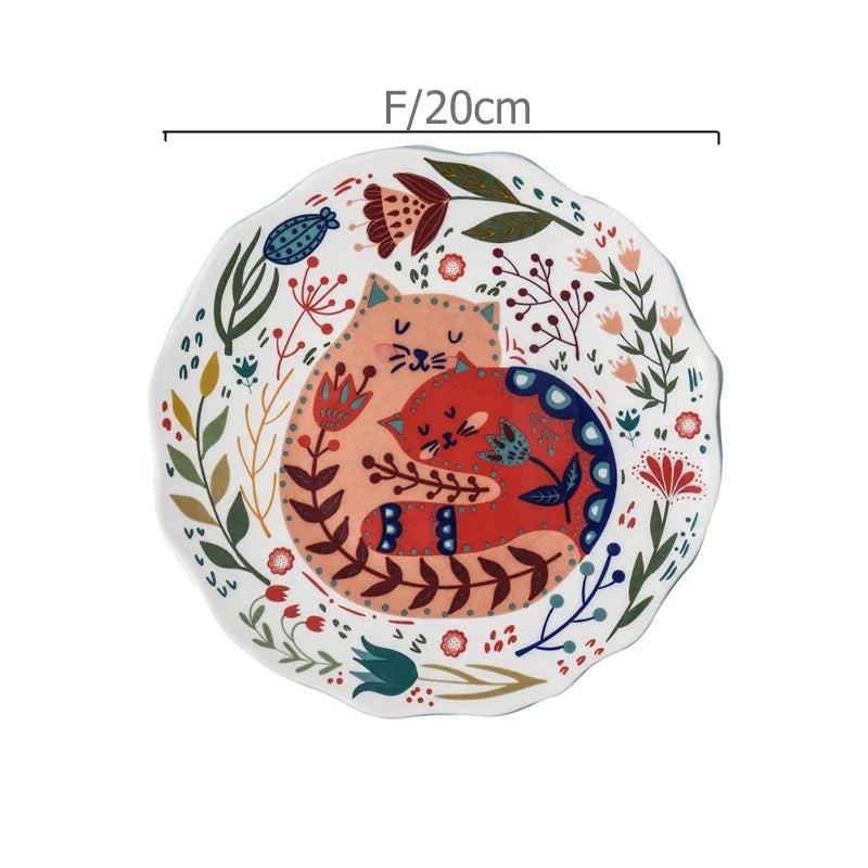 Ceramic Colorful Cat Dinner Plate