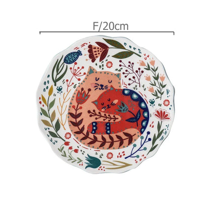 Ceramic Colorful Cat Dinner Plate