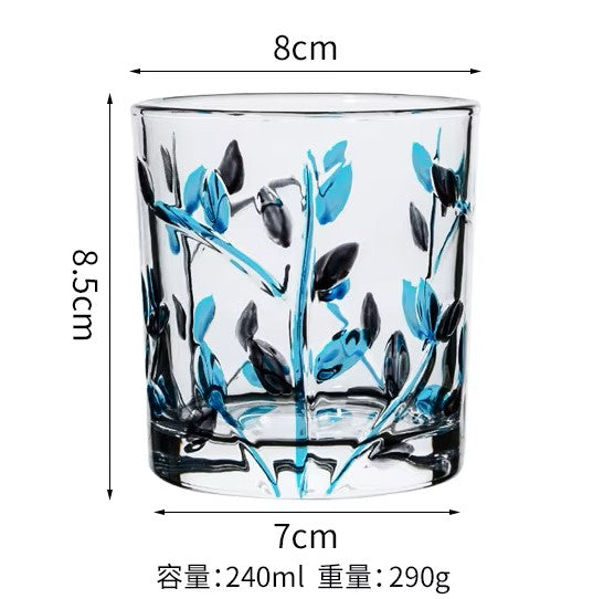 Ins浮雕畫樹枝玻璃雕花水杯