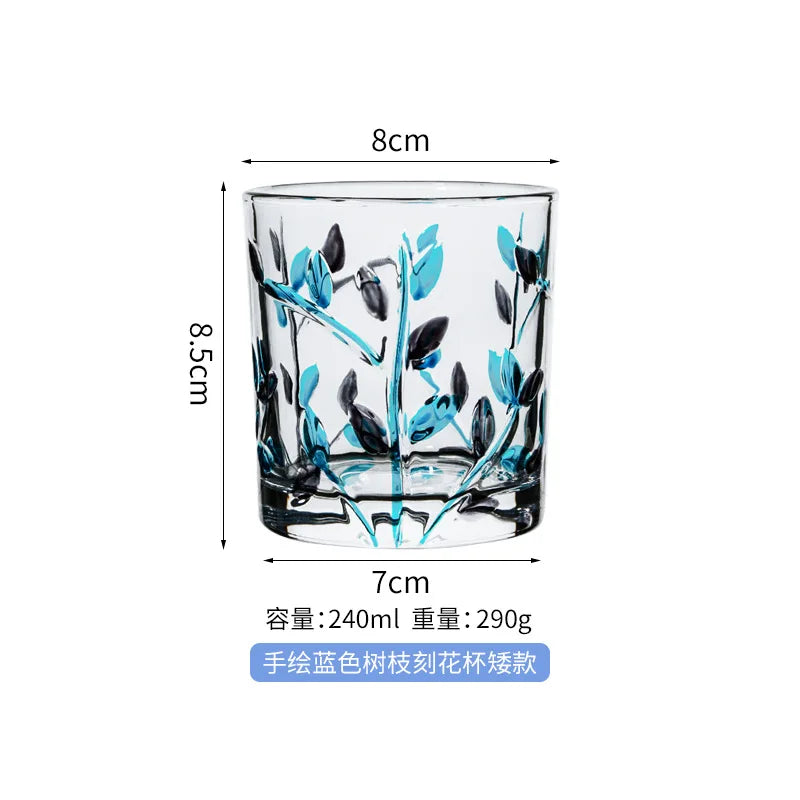 Ins浮雕畫樹枝玻璃雕花水杯