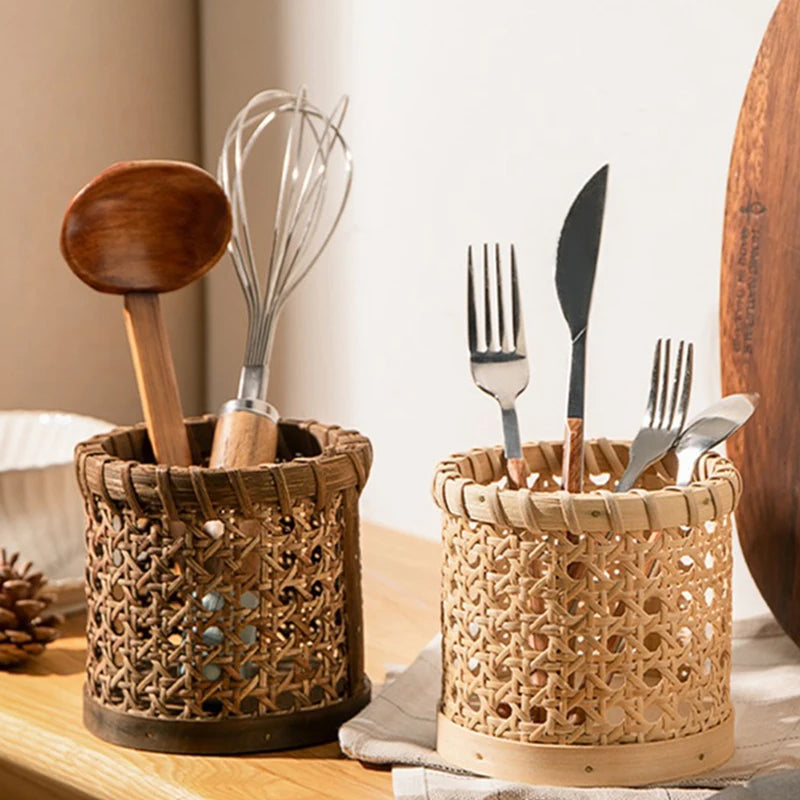 Handmade Rattan Chopsticks Spoon Organizer