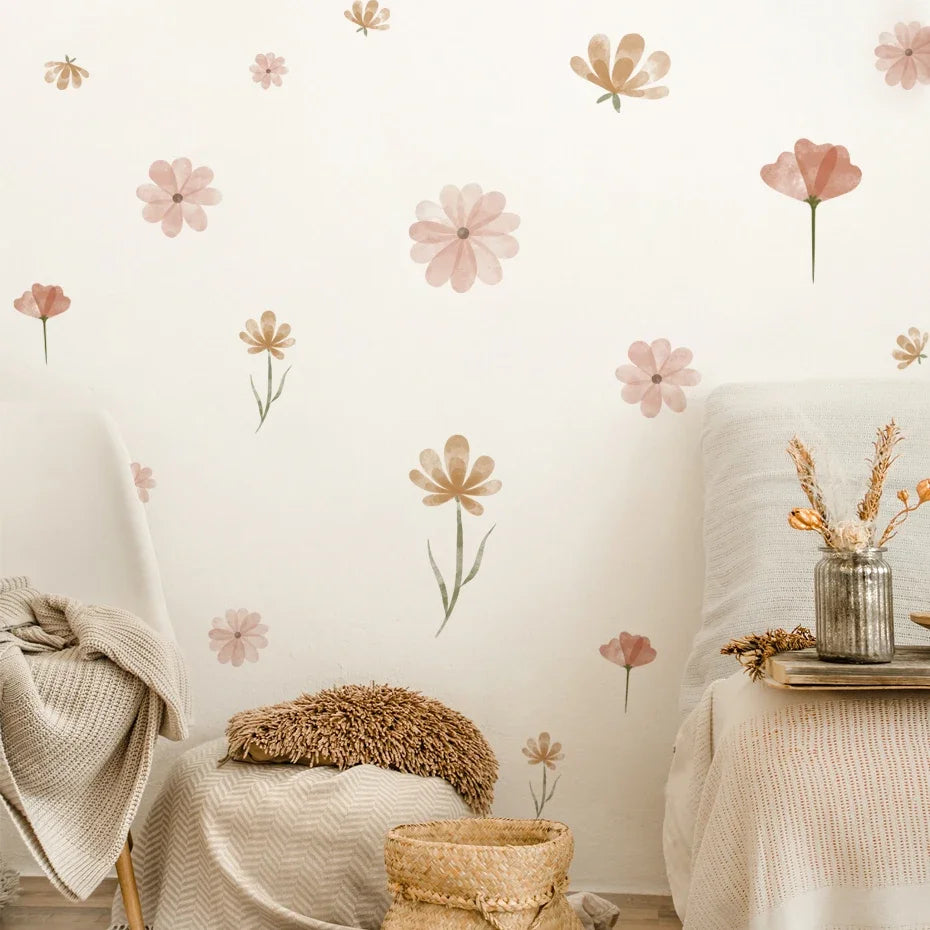 Eco-friendly Boho Flowers Watercolor Bedroom Wall Stickers