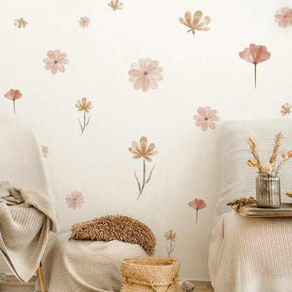 Eco-friendly Boho Flowers Watercolor Bedroom Wall Stickers