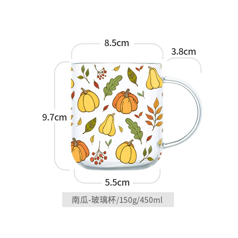 Heat-Resistant with Handle Pumpkin / Mushroom Pattern Glass Mug