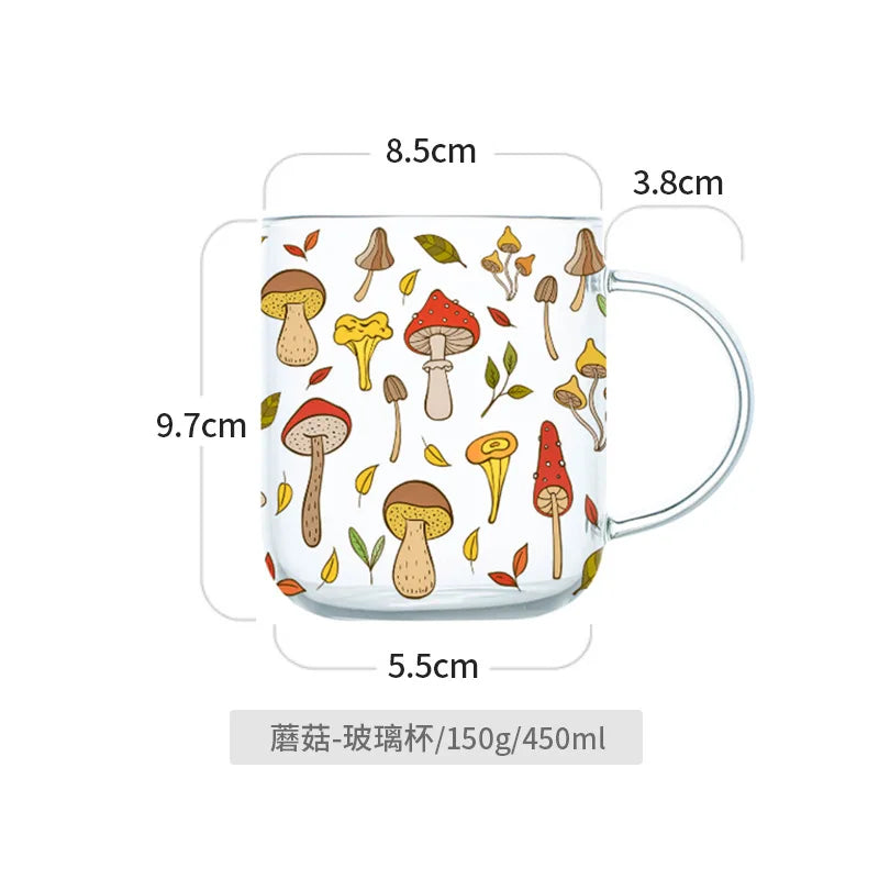 Heat-Resistant with Handle Pumpkin / Mushroom Pattern Glass Mug