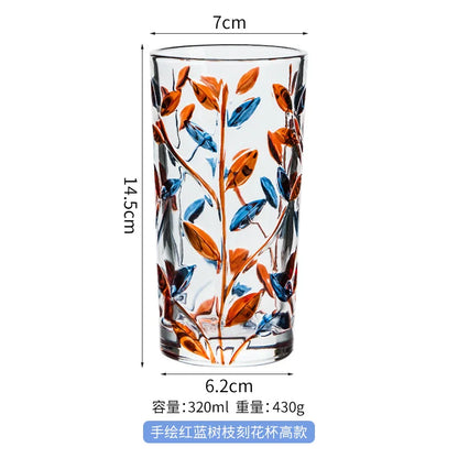 Ins浮雕畫樹枝玻璃雕花水杯