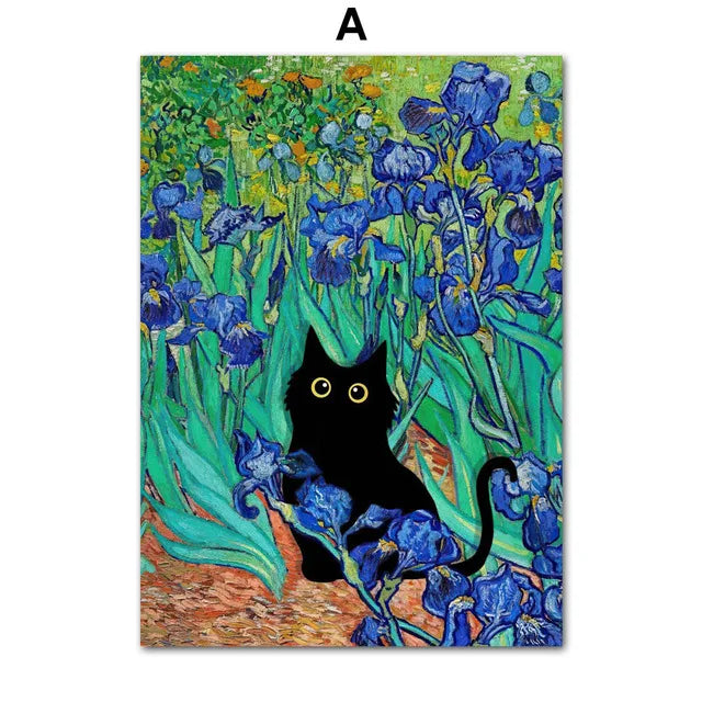 Art Matisse Monet Black Cat Van Gogh Sunflowers Canvas Painting Posters for Living Room Decor