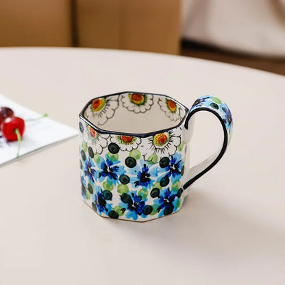 400ml Retro Flower Mug Ceramic Coffee Cup