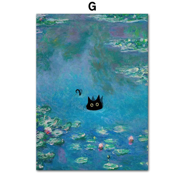 Art Matisse Monet Black Cat Van Gogh Sunflowers Canvas Painting Posters for Living Room Decor