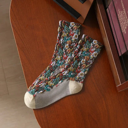 Vintage 3D Flower Embroidery Socks