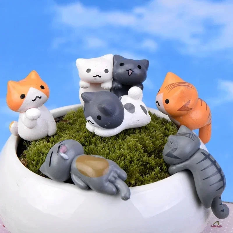 6 Pcs Cartoon Cat Home Garden Bonsai Craft