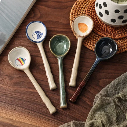 Japanese Style Stoneware Long Handle Spoons