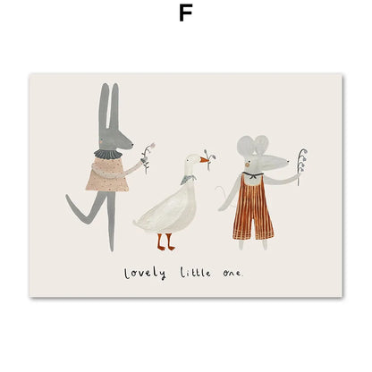 Nordic Mouse Family Rabbit Fox Wall Art Poster