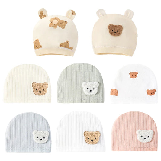 0-3 months Cartoon Bear Boneless Muslin Baby Hat