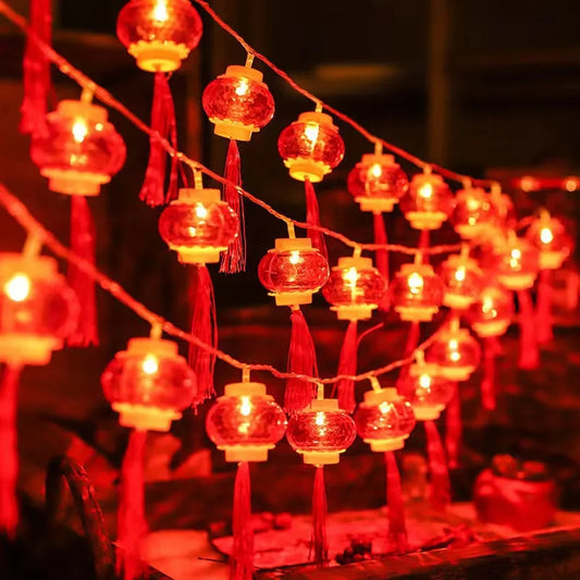 2m 10LED New Year Red Lantern String Birthday Wedding Decoration Christmas Tree Hanging Lamp Chinese Spring Festival Supplies