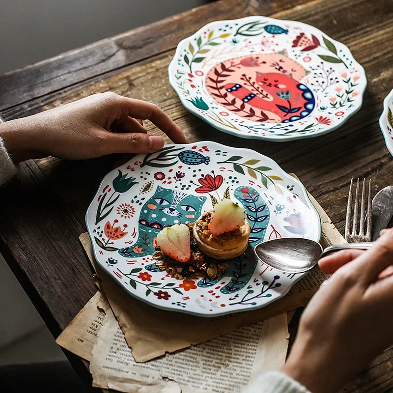 Ceramic Colorful Cat Dinner Plate