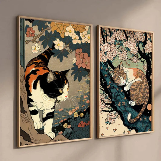 Japanese Ukiyo-e Style Vintage Sleeping Cat Posters