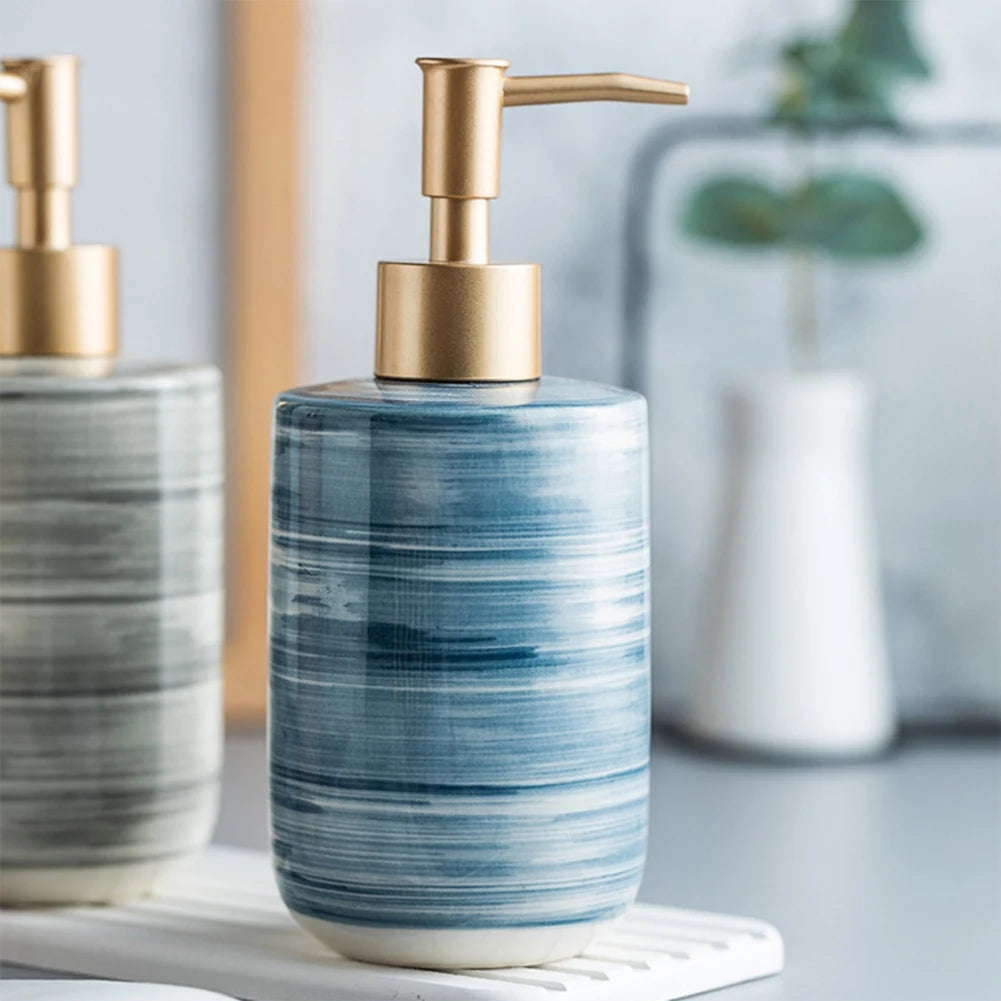 Blue Ceramics Soap Dispenser Bottle Set