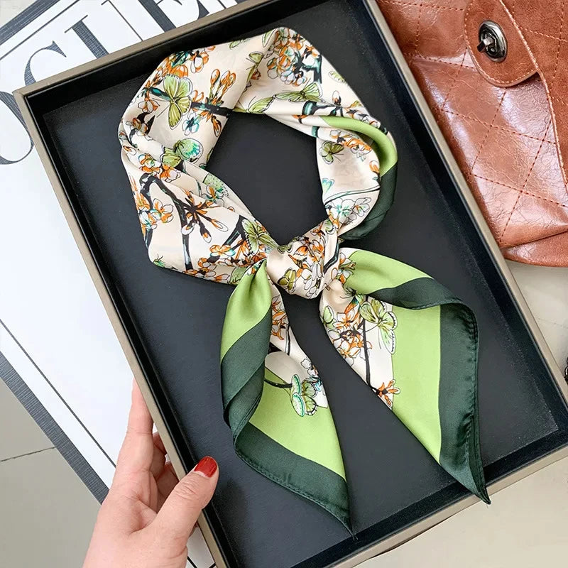 Luxury Flower Silk Square Scarf