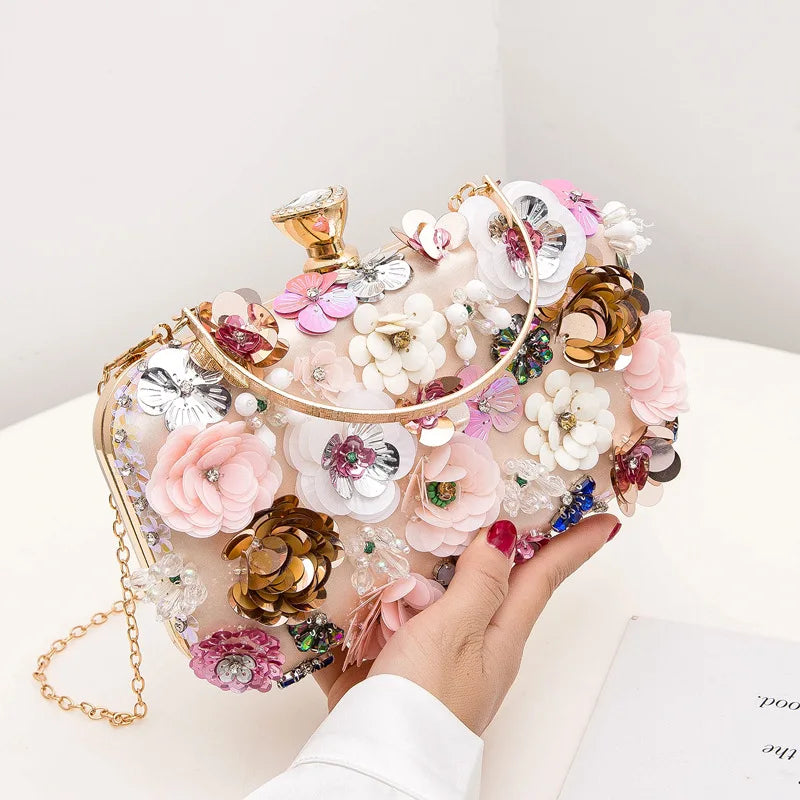 Luxury Flower Diamonds Embroidery Small Clutch