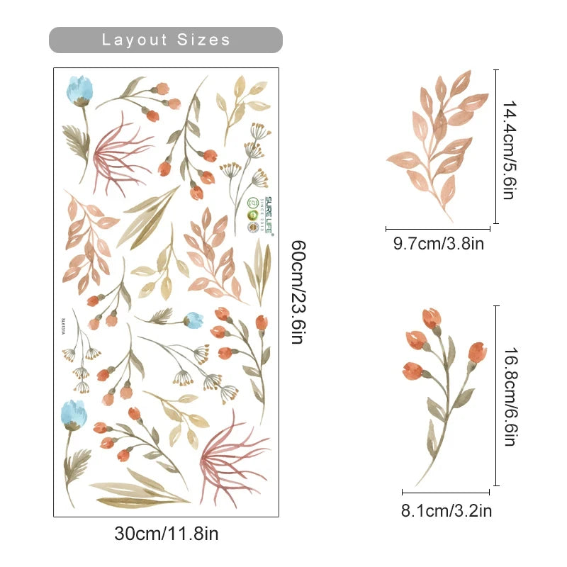 Eco-friendly Boho Flowers Watercolor Bedroom Wall Stickers