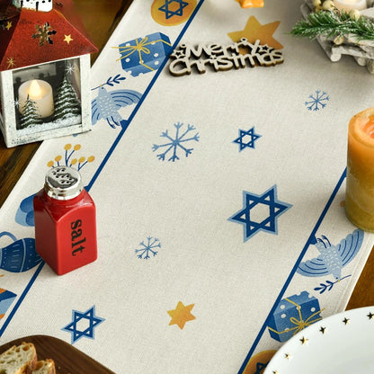 Happy Hanukkah Menorah Linen Table Runner