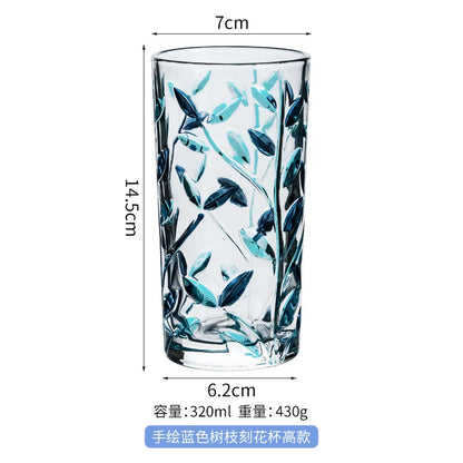Ins浮雕畫樹枝玻璃雕花水杯