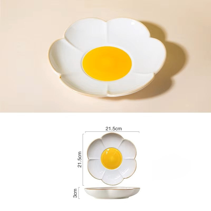 Korean Irregular Ceramic Bowl Gold-plated Egg Plate Cute Tableware Cooking Dishes Salad Pasta Plate Kitchen Utensils Porcelain