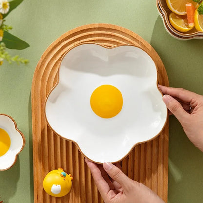 Korean Irregular Ceramic Bowl Gold-plated Egg Plate Cute Tableware Cooking Dishes Salad Pasta Plate Kitchen Utensils Porcelain