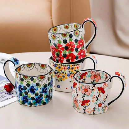 400ml Retro Flower Mug Ceramic Coffee Cup