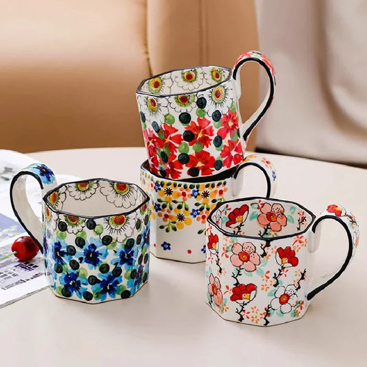 400ml Retro Flower Mug Ceramic Coffee Cup