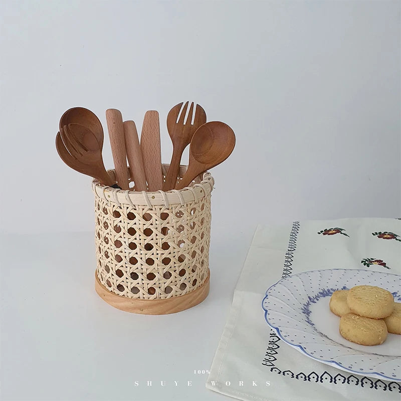 Handmade Rattan Chopsticks Spoon Organizer