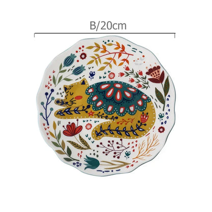 Ceramic Colorful Cat Dinner Plate