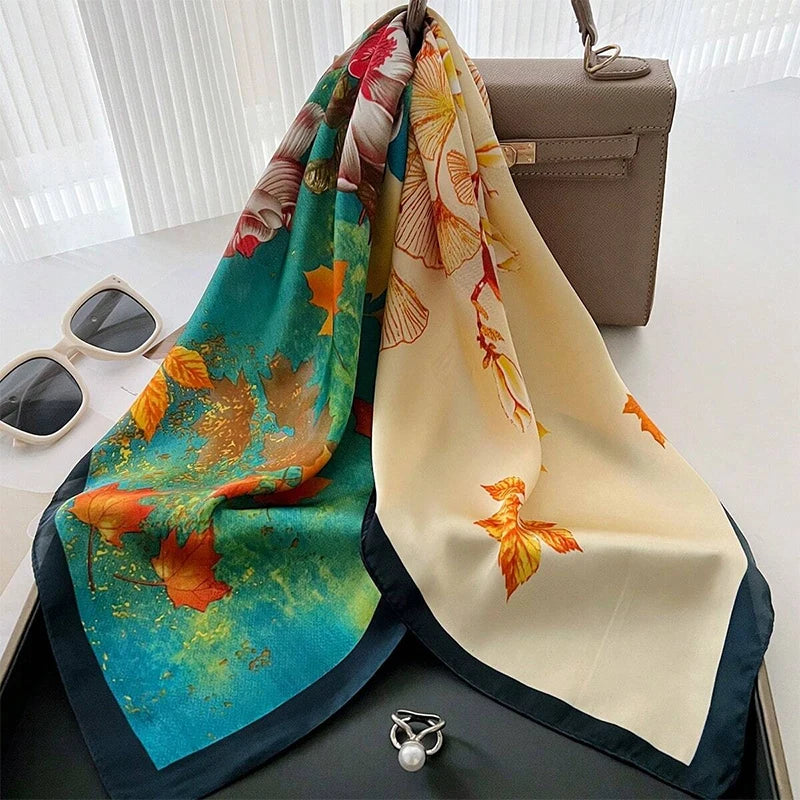 Luxury Flower Silk Square Scarf