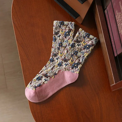 Vintage 3D Flower Embroidery Socks