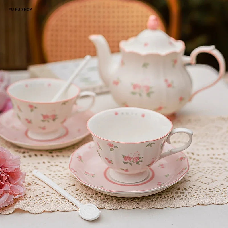 Pink Rose Ceramic Teapot Set