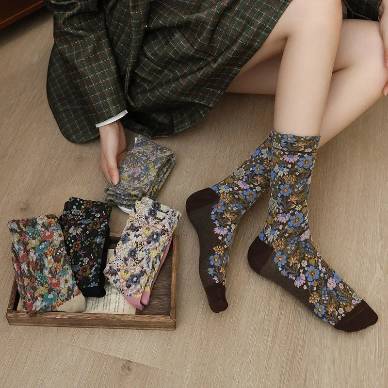 Vintage 3D Flower Embroidery Socks