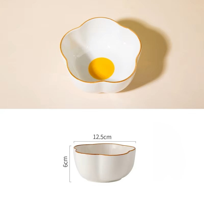 Korean Irregular Ceramic Bowl Gold-plated Egg Plate Cute Tableware Cooking Dishes Salad Pasta Plate Kitchen Utensils Porcelain