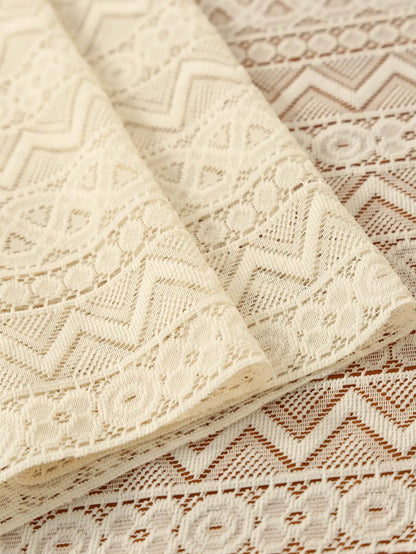 Beige Table Runner Lace Cotton Blended Fabric with Tassel