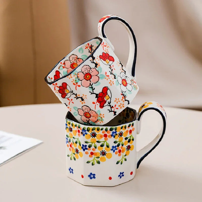 400ml Retro Flower Mug Ceramic Coffee Cup