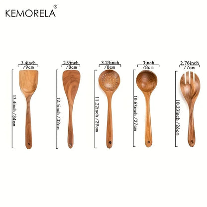 KEMORELA 5 / 6 PCS Thailand Teak Cooking Spoon Natural Wooden Kitchen Tableware Tool