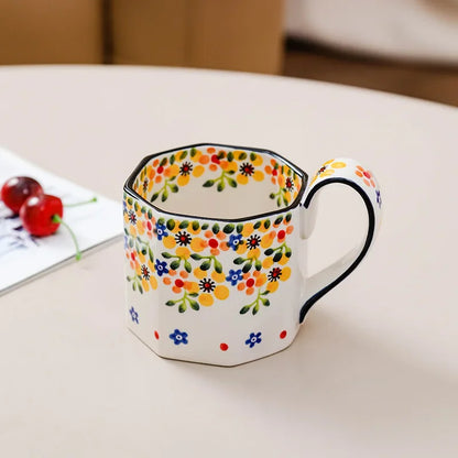 400ml Retro Flower Mug Ceramic Coffee Cup