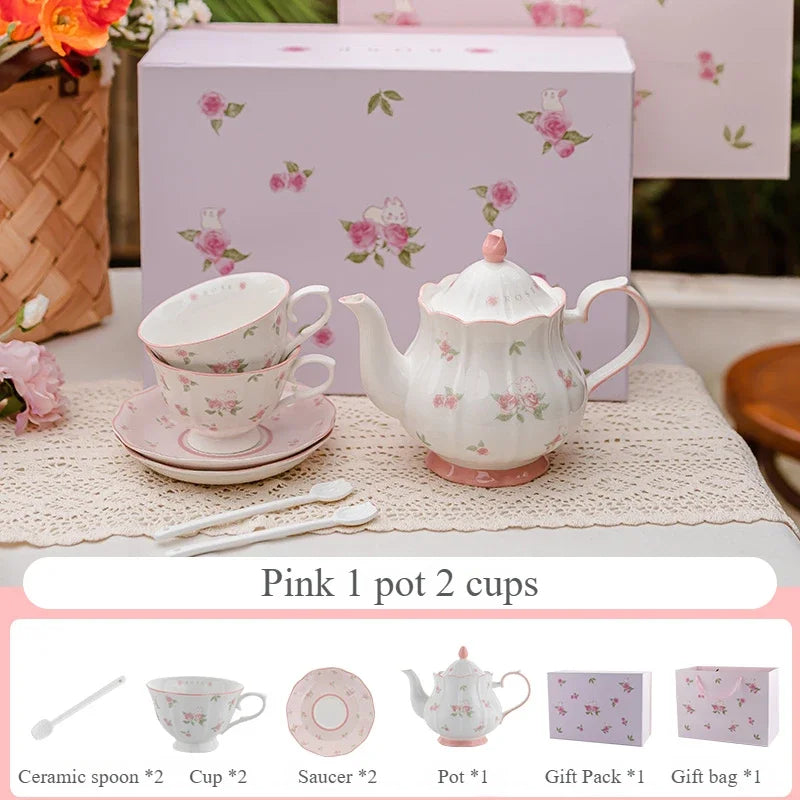 Pink Rose Ceramic Teapot Set