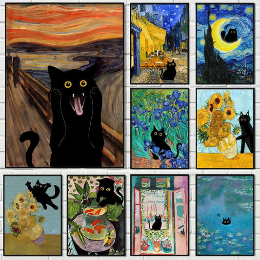 Art Matisse Monet Black Cat Van Gogh Sunflowers Canvas Painting Posters for Living Room Decor