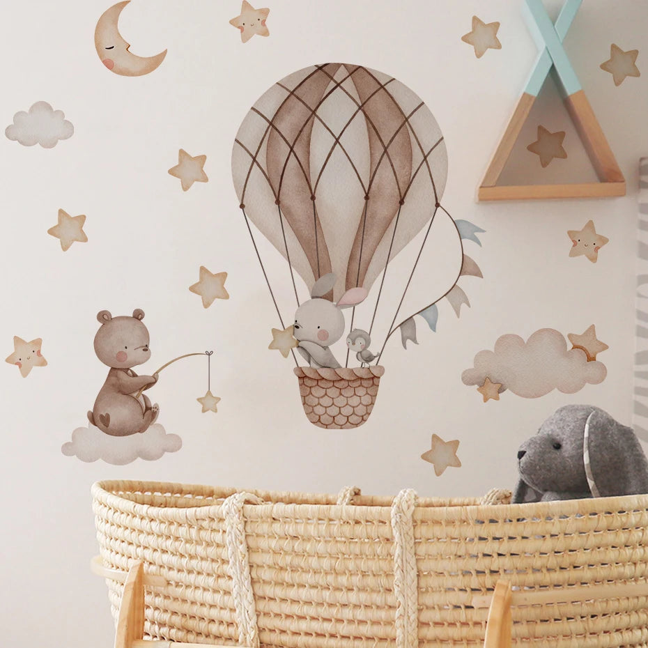 Cartoon Hot Air Balloon Animals Wall Stickers