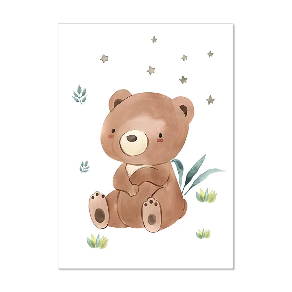 Boho Cartoon Animals Posters Nursery Canvas Painting