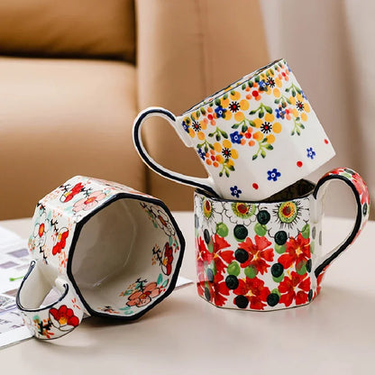 400ml Retro Flower Mug Ceramic Coffee Cup