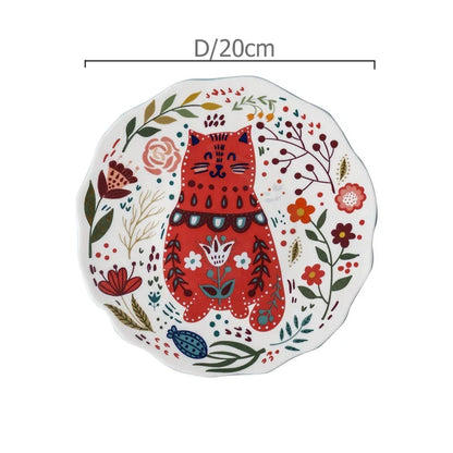 Ceramic Colorful Cat Dinner Plate