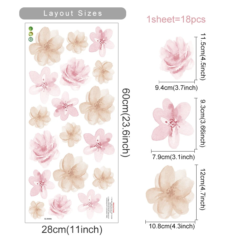 Eco-friendly Boho Flowers Watercolor Bedroom Wall Stickers